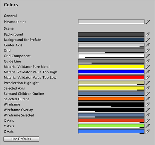 Preferences 窗口中的 Colors 范围